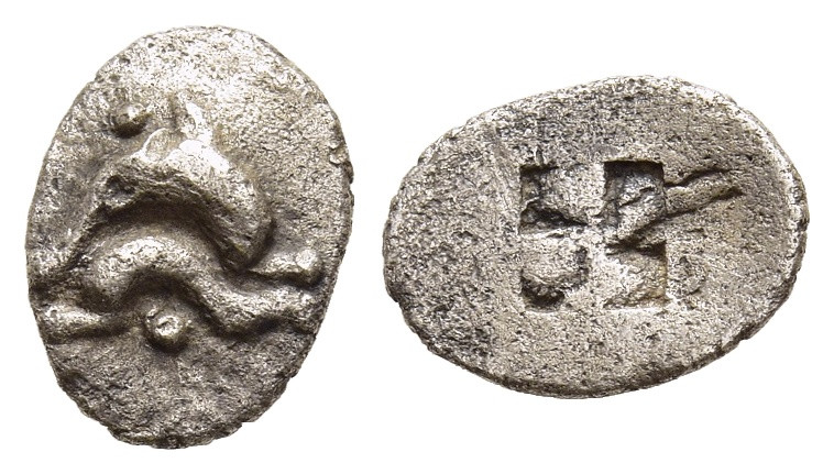 ISLANDS OFF THRACE. Thasos. Sixteenth Stater – Obol (Circa 500-480 BC).

Obv: Tw...