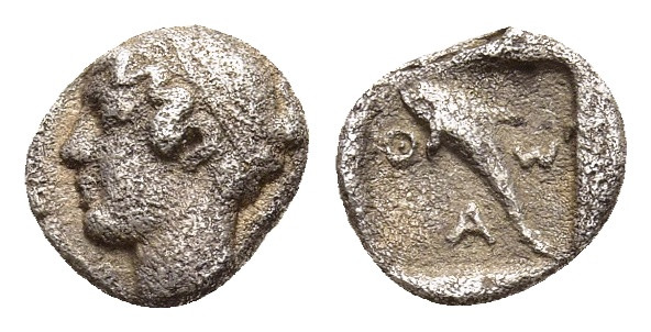 ISLANDS OFF THRACE. Thasos. Hemiobol (Circa 412-404 BC). 

Obv: Diademed head of...