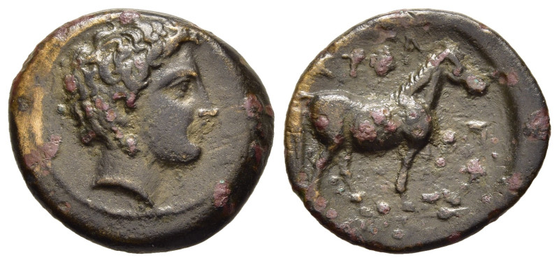 THESSALY. Atrax. Ae Dichalkon (Mid 4th century BC).

Obv: Bare male head right.
...