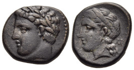 THESSALY. Gyrton. Ae Trichalkon (Circa 340-320 BC). 

Obv: Laureate head of Apollo or the hero Gyrton left.

Rev:[ΓYPTΩNIΩN].

Head of the nymph Gyrto...