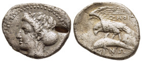 PAPHLAGONIA. Sinope. Drachm (Circa 410-350 BC). 

Obv: Head of nymph left, wearing single-pendant earring, hair in sakkos. 
Rev: ΣΙΝΩ.
Sea eagle on do...
