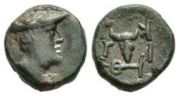 MYSIA. Kyzikos. Ae (circa 2nd-1st centuries BC).

Obv: Head of Hermes right, wearing petasos.
Rev: KIZY.
Boukranion; monogram below.

Von Fritze...