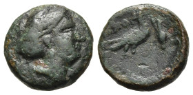 MYSIA. Prokonnesos. Ae (Circa 340-330 BC).

Obv: Female head (Kore Soteira or Aphrodite?) right.
Rev: Eagle flying right over oinochoe.

Cf. SNG ...