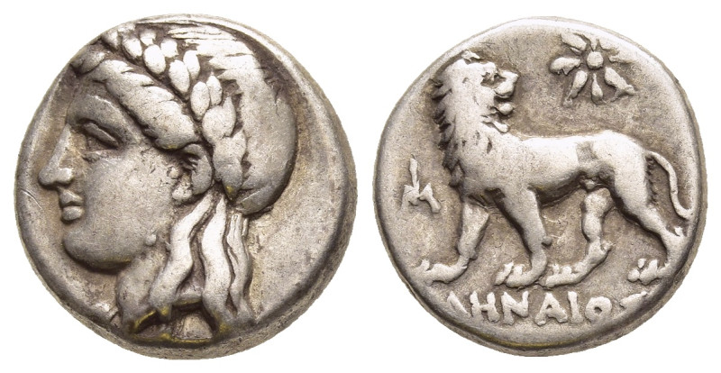 IONIA. Miletos. Drachm (Circa 350-325 BC). Lenaios, magistrate. 

Obv: Laureate ...