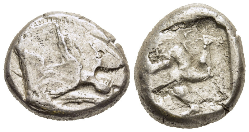 CARIA. Uncertain (Mylasa?). Stater (circa 500- 450 BC).

Obv: Forepart of lion w...