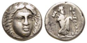 SATRAPS OF CARIA. Maussolos (Circa 377/6-353/2 BC). Drachm. Halikarnassos.

Obv: Laureate head of Apollo facing slightly right.
Rev: MAYΣΣΩΛΛON.
Z...