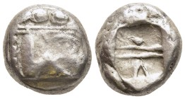 LYCIA. Phaselis. Stater (Circa 500-480 BC).

Obv: Prow of galley right in the form of forepart of boar.
Rev: Incuse square divided by two bands, wi...