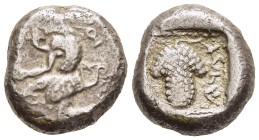 LYCIA. Uncertain mint. Stater imitation of Soloi (Circa 440-410 BC).

Obv: Amazon kneeling left, quiver and bowcase at her side, holding bow.
Rev. ...