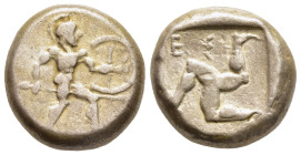 PAMPHYLIA. Aspendos. Stater (Circa 465-430 BC). 

Obv: Warrior advancing right, holding shield and spear.
Rev: ΕΣ. 
Triskeles within incuse square.

S...