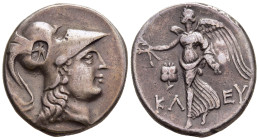 PAMPHYLIA. Side. Tetradrachm (Circa 183-175 BC). Kleuchares, magistrate.

Obv: Head of Athena left, wearing crested Corinthian helmet; c/m: anchor wit...
