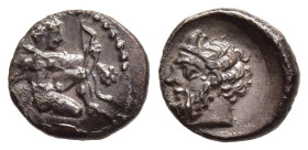 CILICIA. Uncertain mint. Obol (Circa 4th century BC).

Herakles kneeling right, holding bow and club, with lion skin tied at neck and draped over left...