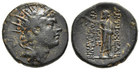 SELEUKID KINGDOM. Antiochos IV Epiphanes (175-164 BC). Ae. Antioch on the Orontes.

Obv: Radiate and diademed head right.
Rev: ΑΝΤΙΟΧΕΩΝ / ΤΩΝ ΠΡΟΣ ΔΑ...