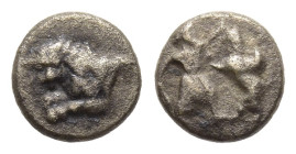 SAMARIA. "Middle Levantine" Series. Hemiobol (Circa 375-333 BC). 

Obv: Persian king standing left, fighting winged animal.
Rev: Forepart of lion left...