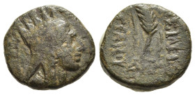 KINGS OF ARMENIA. Tigranes the Younger (77/6-66 BC). Dichalkon. Tigranocerta.

Obv: Diademed head r., wearing five-pointed Armenian tiara decorated wi...