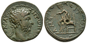 MACEDON. Amphipolis. Marcus Aurelius (161–180). Ae.

Obv: ΑΥΤΟΚΡΑΤwΡ ΑΝΤwΝƐΙΝ.
Laureate head right.
Rev: ΑΜΦΙΠΟΛƐΙΤΩΝ.
Turreted Tyche seated left, hol...