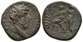 MACEDON. Edessa. Marcus Aurelius (138-161). Ae.

Obv: ΑΥΤΟΚΡΑΤΩΡ ΑΝΤΩΝΙΝΟϹ ΚΑΙϹΑΡ.
Laureate head right.
Rev: ƐΔƐϹϹΑΙWΝ.
Roma seated on cuirass left; b...