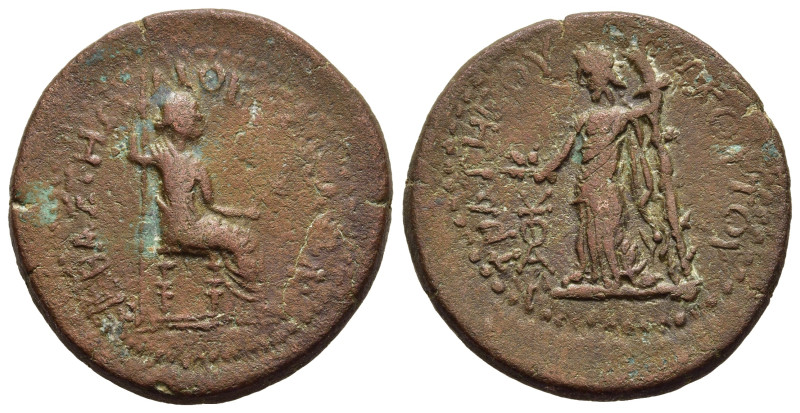 THESSALY. Koinon. Time of Tiberius (14-37). Ae Tetrassarion, Lykoutos, strategos...