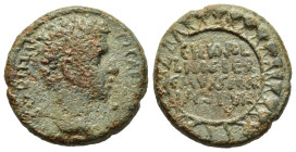 CORINTHIA. Corinth. Augustus (27 BC -AD 14). Ae.

Obv: [CORINTHI AVGVSTVS].
Bare head of Augustus right.
Rev: Legend in wreath of parsley.

RPC I, 113...