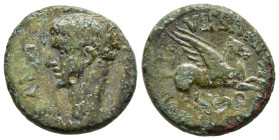 CORINTHIA. Corinth. Gaius (37-41). Ae.

Obv: C CAESAR AVGVST.
Bare head left.
Rev: P VIPSANIO AGRIPPA IIVIR/ COR
Pegasus flying right.

RPC I, 1172.

...