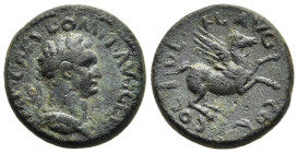 CORINTHIA. Corinth. Domitian (81-96). Ae. 

Obv: IMP CAES DOMIT AVG GER
Laureate and draped bust right.
Rev: COL IVL FL AVG COR
Pegasos flying right.
...