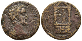 CORINTHIA. Corinth. Septimius Severus (193-211). Ae.

Obv: Laureate and cuirassed bust right.
Rev: Statue of Aphrodite standing left within tetrastyle...