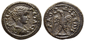 PHRYGIA. Laodicea ad Lycum. Geta (Caesar, 198-209). Ae. 

Obv:· Λ · CEΠ ΓΕΤΑC Κ.
Bareheaded, draped and cuirassed bust right. 
Rev: ΛΑΟΔΙΚΕΩN.
Eagle s...