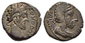Mesopotamia. Edessa. Commodus with king Abgar VIII (177-192). Ae.

Obv: […] ΚΟΜΟΔΟϹ
Laureate head right.
Rev: […] B-IOC
Draped bust of Abgar right, we...