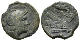 ANONYMOUS. Uncia (Circa 215-212 BC). Sicilian mint. 

Obv: Helmeted head of Roma right; pellet (mark of value) to left.
Rev: ROMA. 
Prow right; grain ...