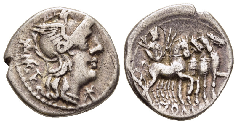 Q. CAECILIUS METELLUS. Denarius (130 BC). Rome.

Obv: Q METE. 
Helmeted head of ...