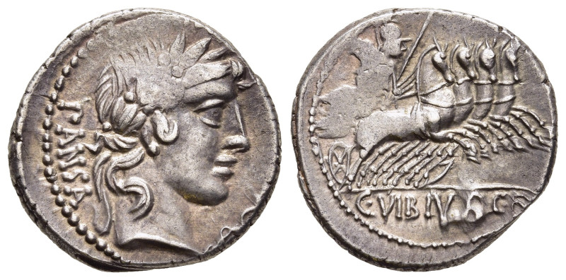 C. VIBIUS C. F. PANSA. Denarius (90 BC). Rome.

Obv: PANSA. 
Laureate head of Ap...