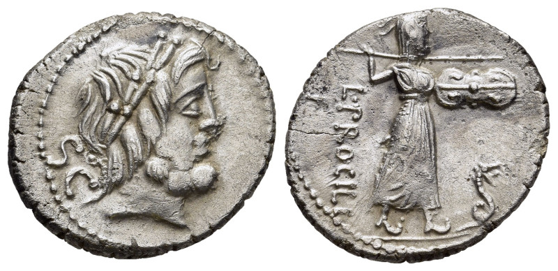 L. PROCILIUS. Denarius (80 BC). Rome.

Obv: Laureate head of Jupiter right; S C ...