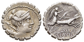 TI. CLAUDIUS NERO. Serrate Denarius (79 BC). Rome.

Obv: S C. 
Draped bust of Diana right, with bow and quiver over shoulder.
Rev: TI CLAVD TI F / [AP...