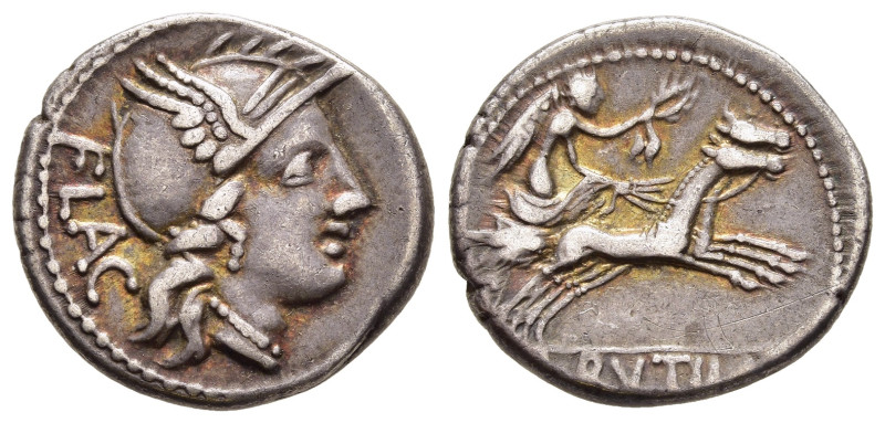 L. RUTILIUS FLACCUS. Denarius (77 BC). Rome.

Obv: FLAC. 
Helmeted head of Roma ...