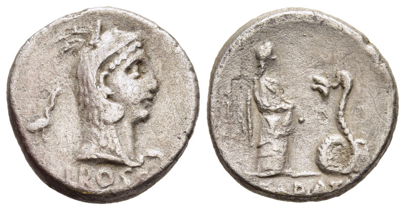 L. ROSCIUS FABATUS. Serrate Denarius (59 BC). Rome.

Obv: L ROSCI.
Head of Juno ...