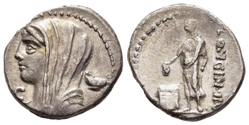 L. CASSIUS LONGINUS. Denarius (63 BC). Rome. 

Obv: Veiled and draped bust of Ve...