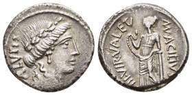 MAN. ACILIUS GLABRIO. Denarius (49 BC). Rome.

Obv: [S]ALVTIS. 
Laureate head of Salus right.
Rev: MN ACILIVS / III VIR VALETV. 
Valetudo standing lef...