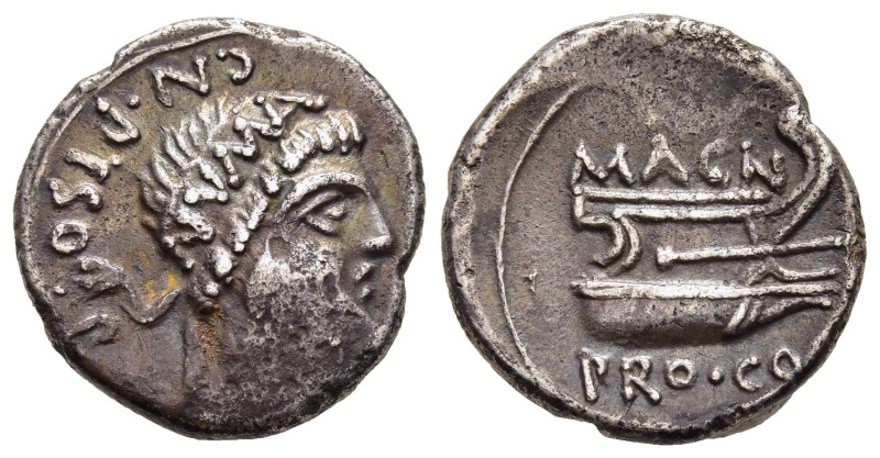 CN. POMPEIUS MAGNUS (POMPEY THE GREAT). Denarius (48 BC). Mint in Greece; Cn. Ca...