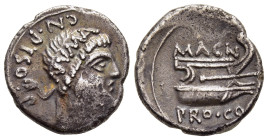 CN. POMPEIUS MAGNUS (POMPEY THE GREAT). Denarius (48 BC). Mint in Greece; Cn. Calpurnius Piso, proquaestor. 

Obv: CN PISO PRO Q. 
Bearded head of Num...