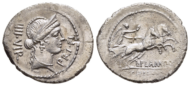 L. FLAMINIUS CHILO. Denarius (43 BC). Rome.

Obv: IIII VIR / PRI FL. 
Diademed h...