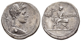 AUGUSTUS (27 BC-14 AD). Denarius. Uncertain Italian mint, possibly Rome.

Obv: Laureate bust of Augustus as Jupiter Terminus right; thunderbolt to l...