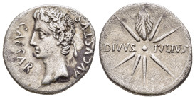 AUGUSTUS (27 BC-14 AD). Denarius. Uncertain mint in Spain, possibly Colonia Caesaraugusta. 

Obv: CAESAR AVGVSTVS. 
Head left, wearing oak wreath.
Rev...