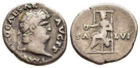 NERO (54-68). Denarius. Rome.

Obv: IMP NERO CAESAR AVG P P. 
Laureate head right.
Rev: SA - LVS. 
Salus seated left on throne, holding patera.

RIC² ...