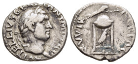VITELLIUS (69). Denarius. Rome.

Obv: A VITELLIVS GERM IMP AVG TR P. 
Laureate head right.
Rev: XV VIR SACR FAC. 
Tripod surmounted by dolphin right; ...