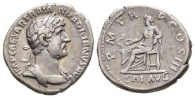 HADRIAN (117-138). Denarius. Rome.

Obv: IMP CAESAR TRAIAN HADRIANVS AVG. 
Laureate and draped bust right.
Rev: P M TR P COS III / SAL AVG. 
Salus sea...