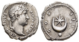 HADRIAN (117-138). Denarius. Rome.

Obv: HADRIANVS AVGVSTVS. 
Laureate head right.
Rev: COS III. 
Star within crescent; pellet below.

RIC² 865.

Cond...