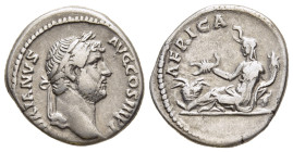 HADRIAN (117-138). Denarius. Rome. "Travel Series" issue.

Obv: [HAD]RIANVS AVG COS III P P. 
Laureate head right.
Rev: AFRICA. 
Africa, wearing eleph...
