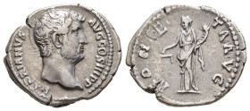 HADRIAN (117-138). Denarius. Rome.

Obv: HADRIANVS AVG COS III P P. 
Bare head right.
Rev: MONETA AVG. 
Moneta standing left, holding scales and cornu...