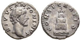 DIVUS ANTONINUS PIUS (Died 161). Denarius. Rome. Struck under Marcus Aurelius.

Obv: DIVVS ANTONINVS. 
Bare head right.
Rev: CONSECRATIO. 
Garlanded f...