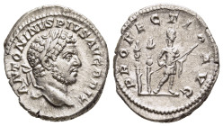 CARACALLA (198-217). Denarius. Rome.

Obv: ANTONINVS PIVS AVG BRIT. 
Laureate head right.
Rev: PROFECTIO AVG. 
Caracalla standing right with spear, tw...