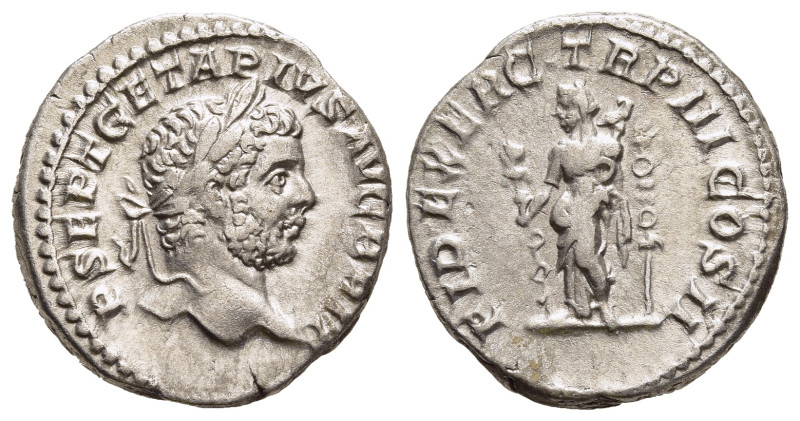 GETA as Augustus (209-211). Denarius. Rome.

Obv: P SEPT GETA PIVS AVG BRIT. 
La...